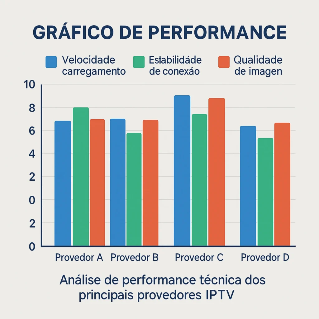 Gráfico de performance comparando velocidade, estabilidade e qualidade dos provedores IPTV