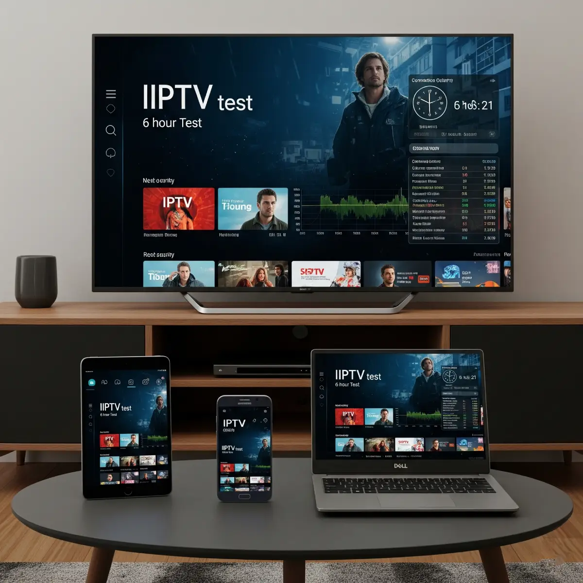 Teste IPTV de 6 horas em vários dispositivos