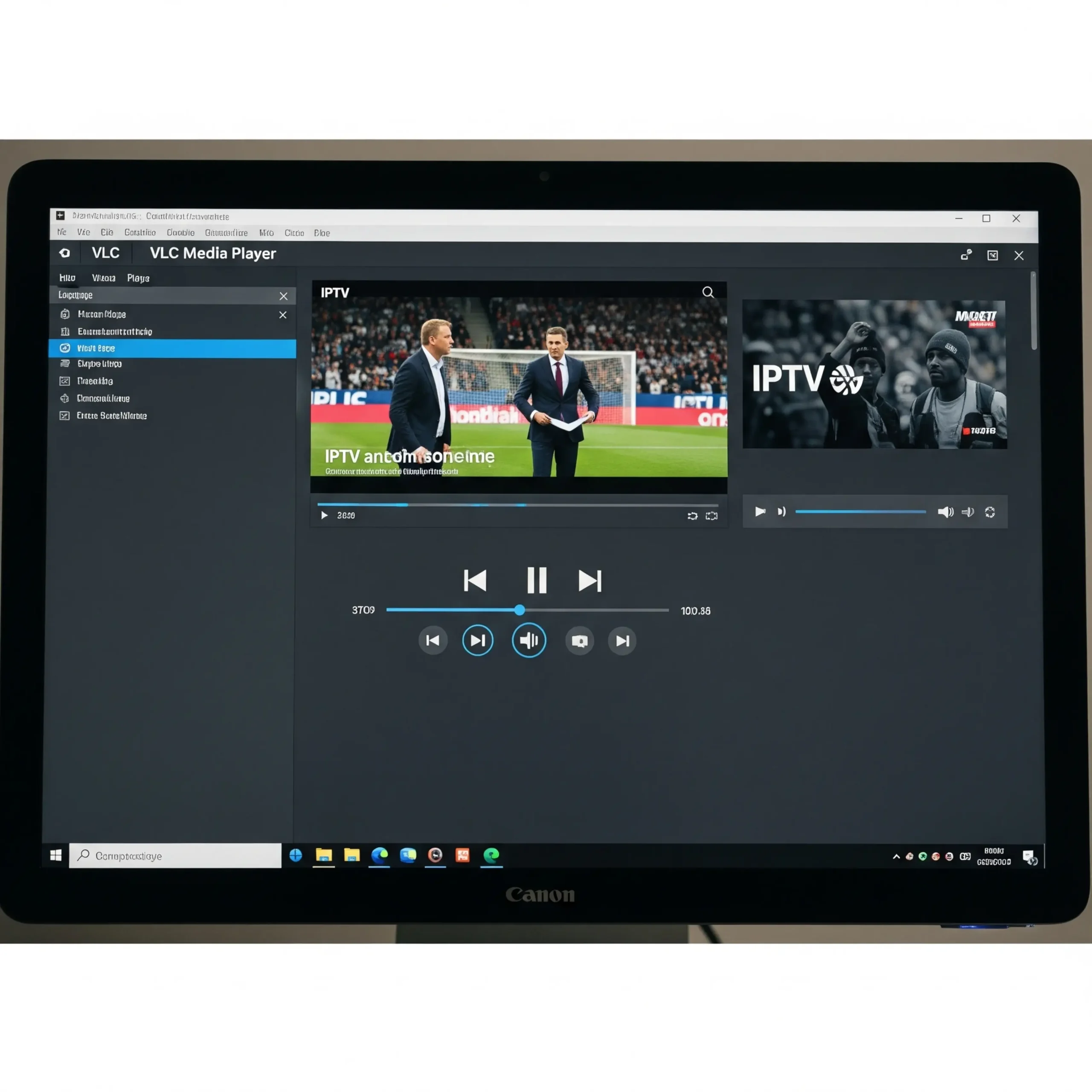 VLC Media Player em computador reproduzindo stream IPTV gratuito